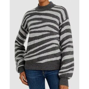 Aqua 100% Cashmere Zebra Stripe Balloon Sleeve Pullover Mock Neck Sweater S